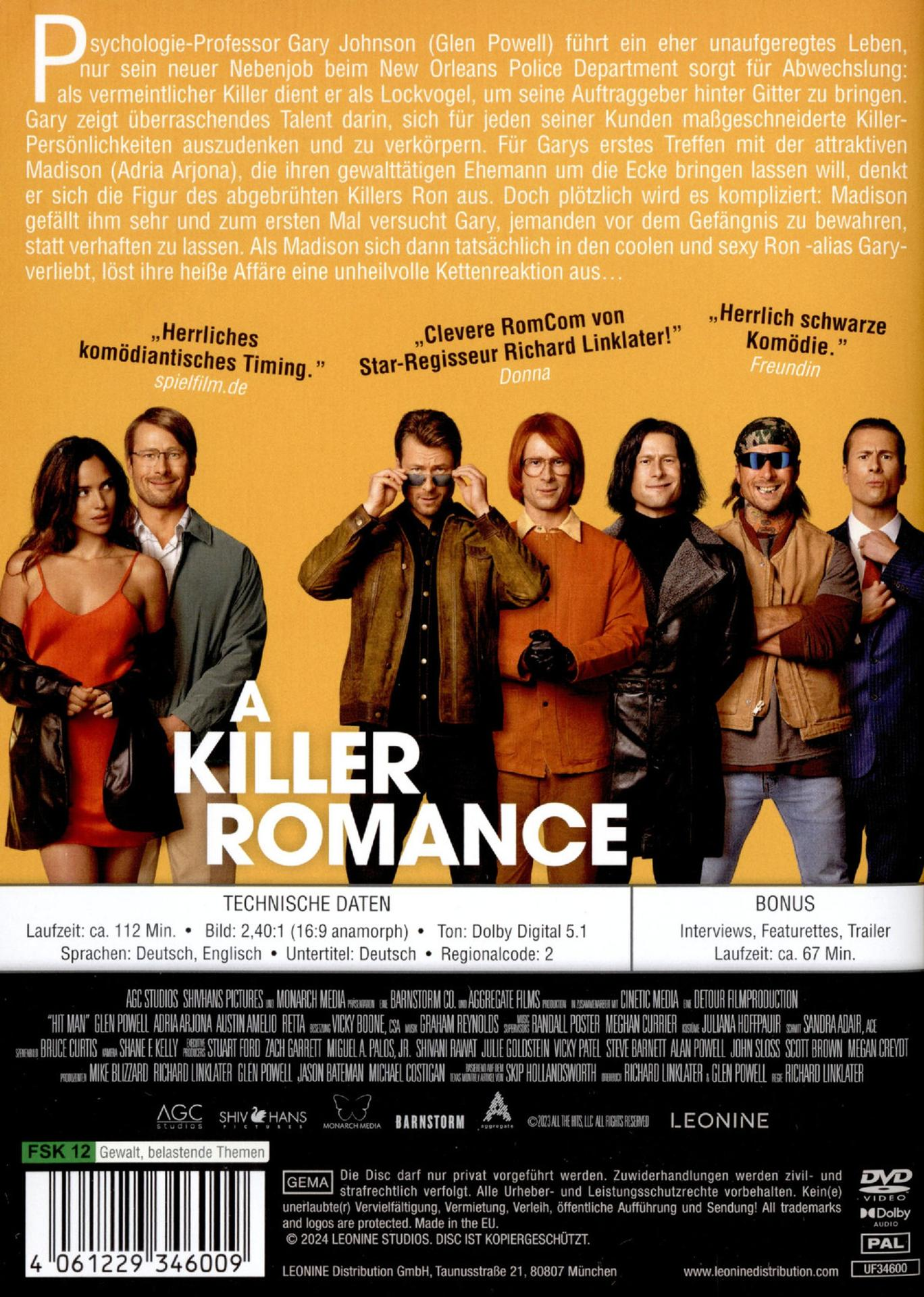 DVD-Cover für 'A Killer Romance' mit Schauspielern und Text.
