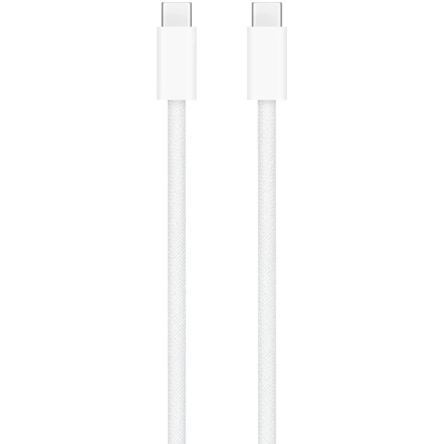 Deux câbles USB-C blancs, côte à côte, sur fond blanc.