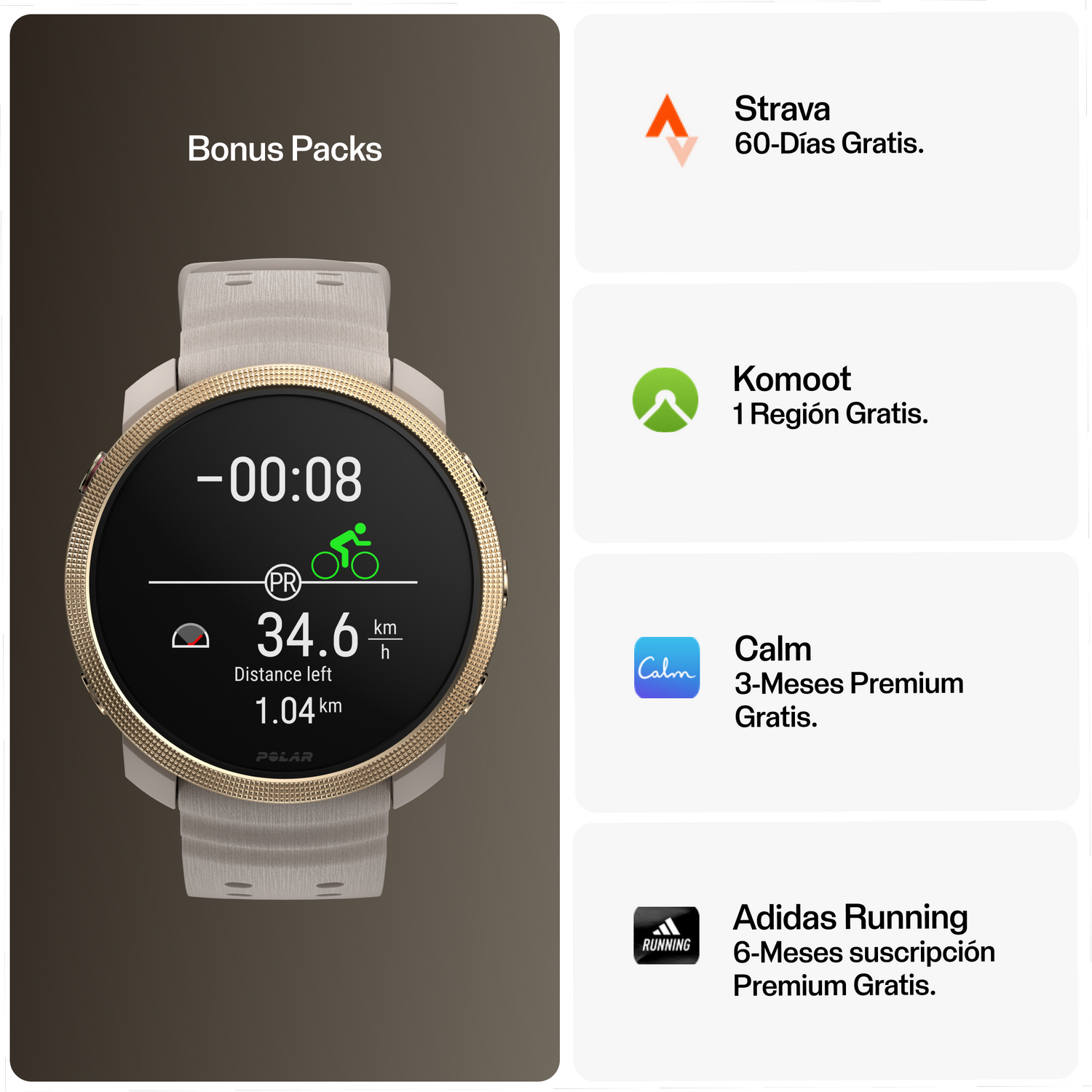 Un reloj inteligente sobre un fondo blanco, con bonificaciones de aplicaciones adicionales.