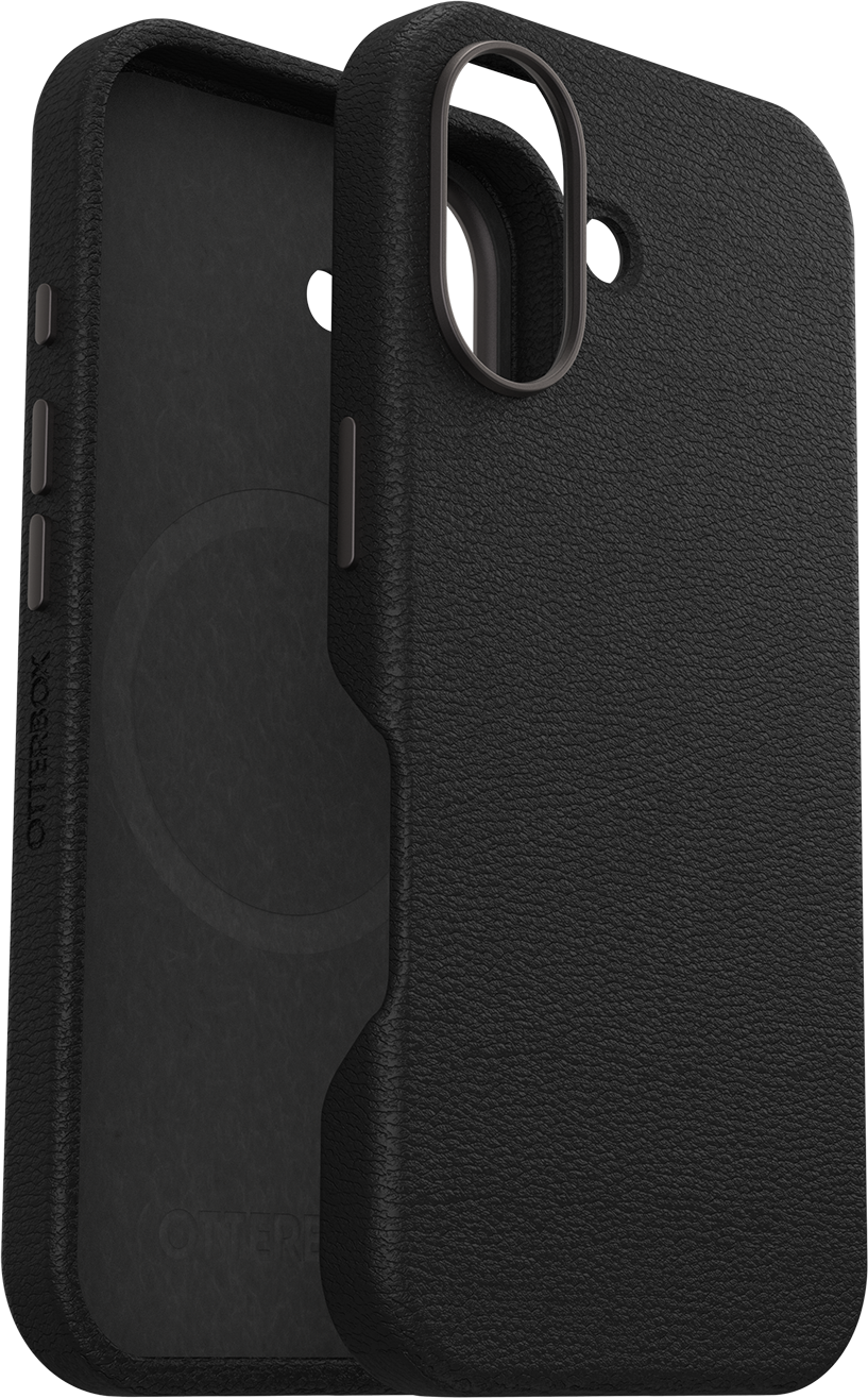 Fekete Otterbox telefontok, nyitott, a belsejét mutatja. A tok texturált.