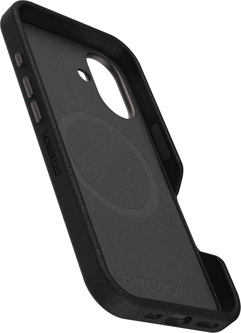 Fekete Otterbox telefontok, belső nézet. Kerek MagSafe terület és texturált felület.