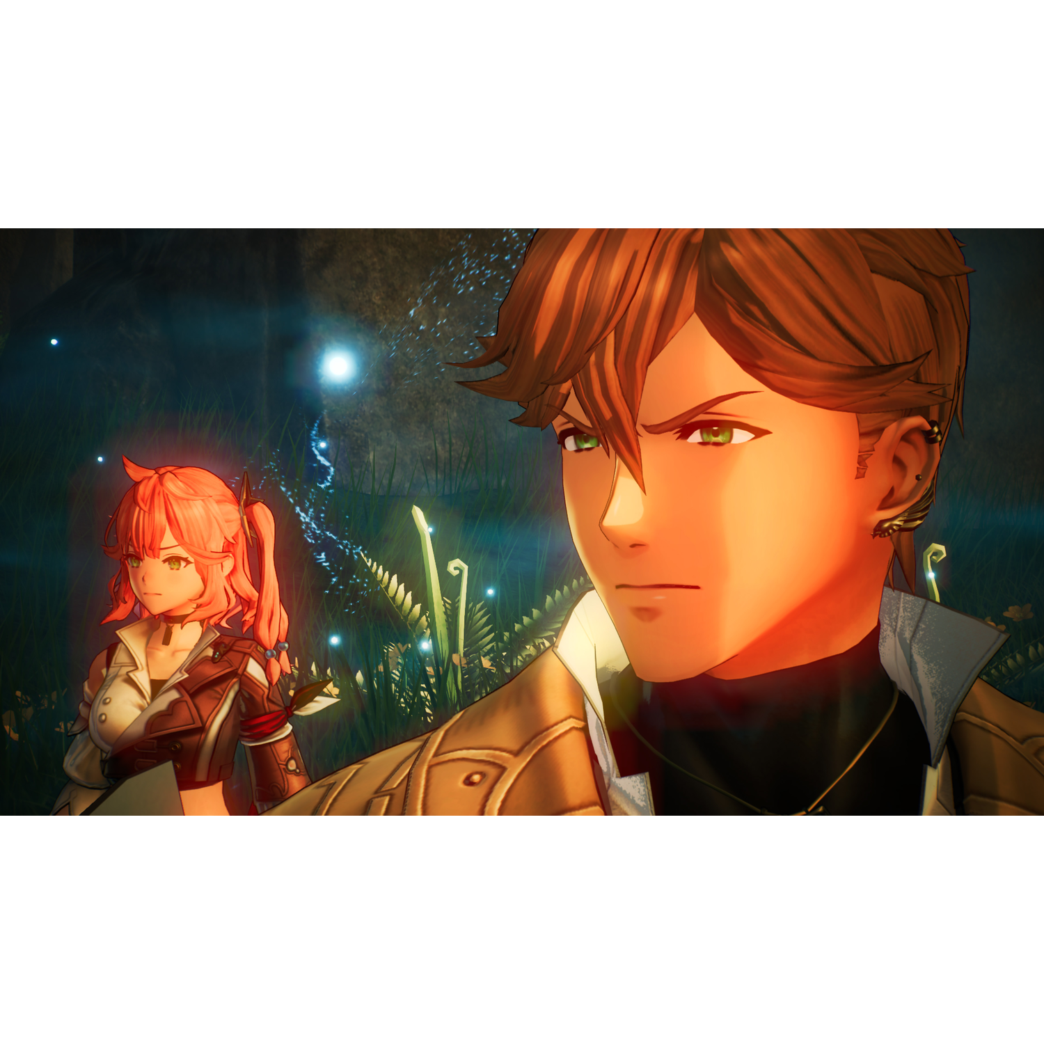 Two anime-style characters, a woman with pink hair and a man.