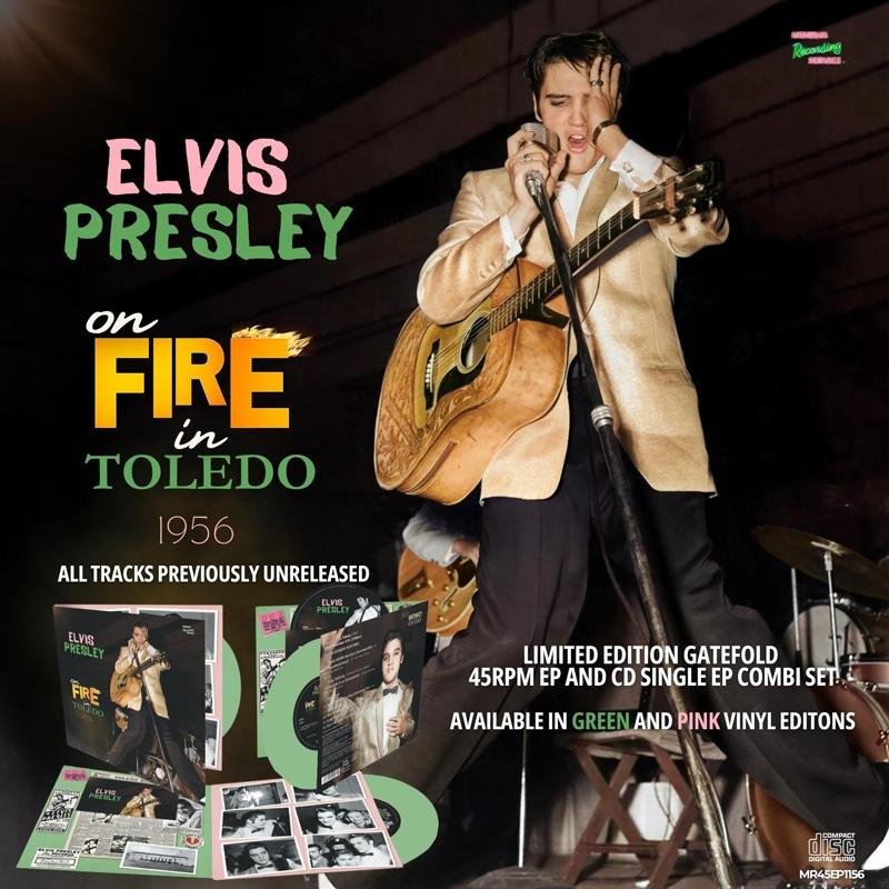 Elvis Presley Albumcover: Elvis mit Gitarre. Text: Elvis Presley on Fire in Toledo 1956. Limited Edition.