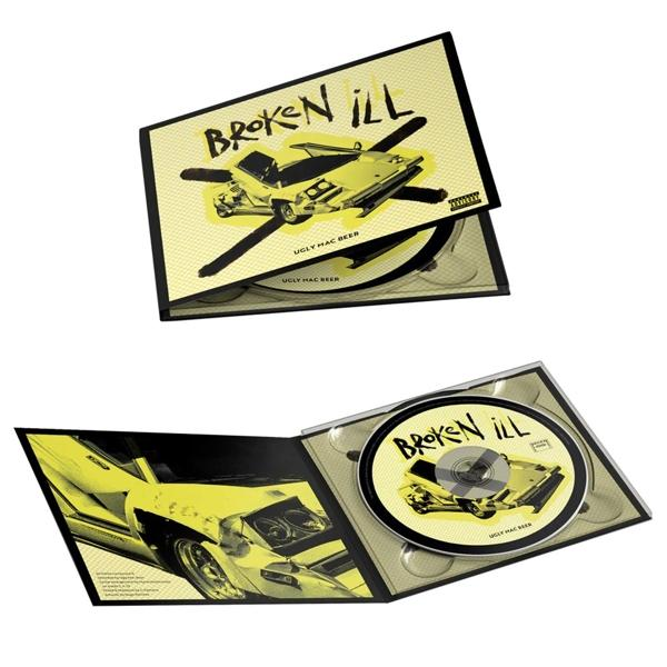CD-Hülle mit gelber Auto-Illustration auf dem Cover und einer CD im Inneren.
