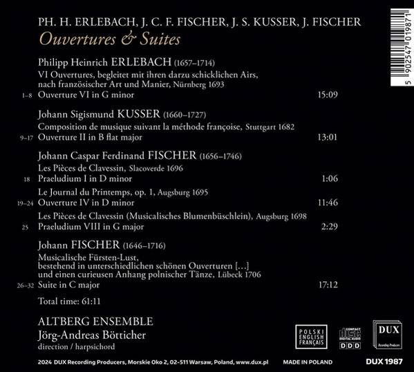Die Rückseite eines Musikalbums. Text beschreibt Musikstücke verschiedener Komponisten. Enthält Titel und Spielzeiten.