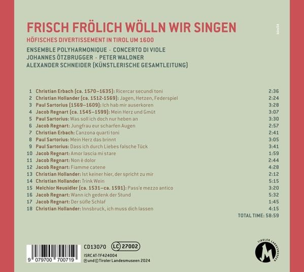 CD-Cover mit Text: Frisch Fröhlich Wölln Wir Singen. Enthält Titelliste und Credits. Rote und weiße Farben.