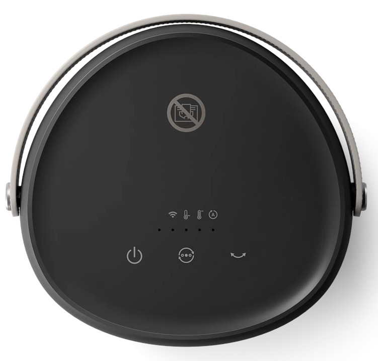 Czarne i szare urządzenie smart home z przyciskami i podświetlanymi ikonami.