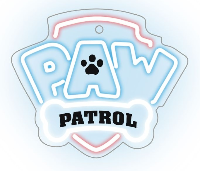 Logo PAW Patrol: niebieski kontur i białe wypełnienie, odcisk łapy pośrodku i słowo PATROL poniżej.