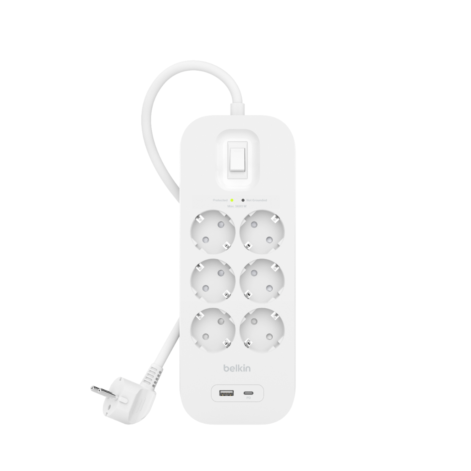Belkin Surge Protection 6 Outlet 2 Meter Usb C Wit