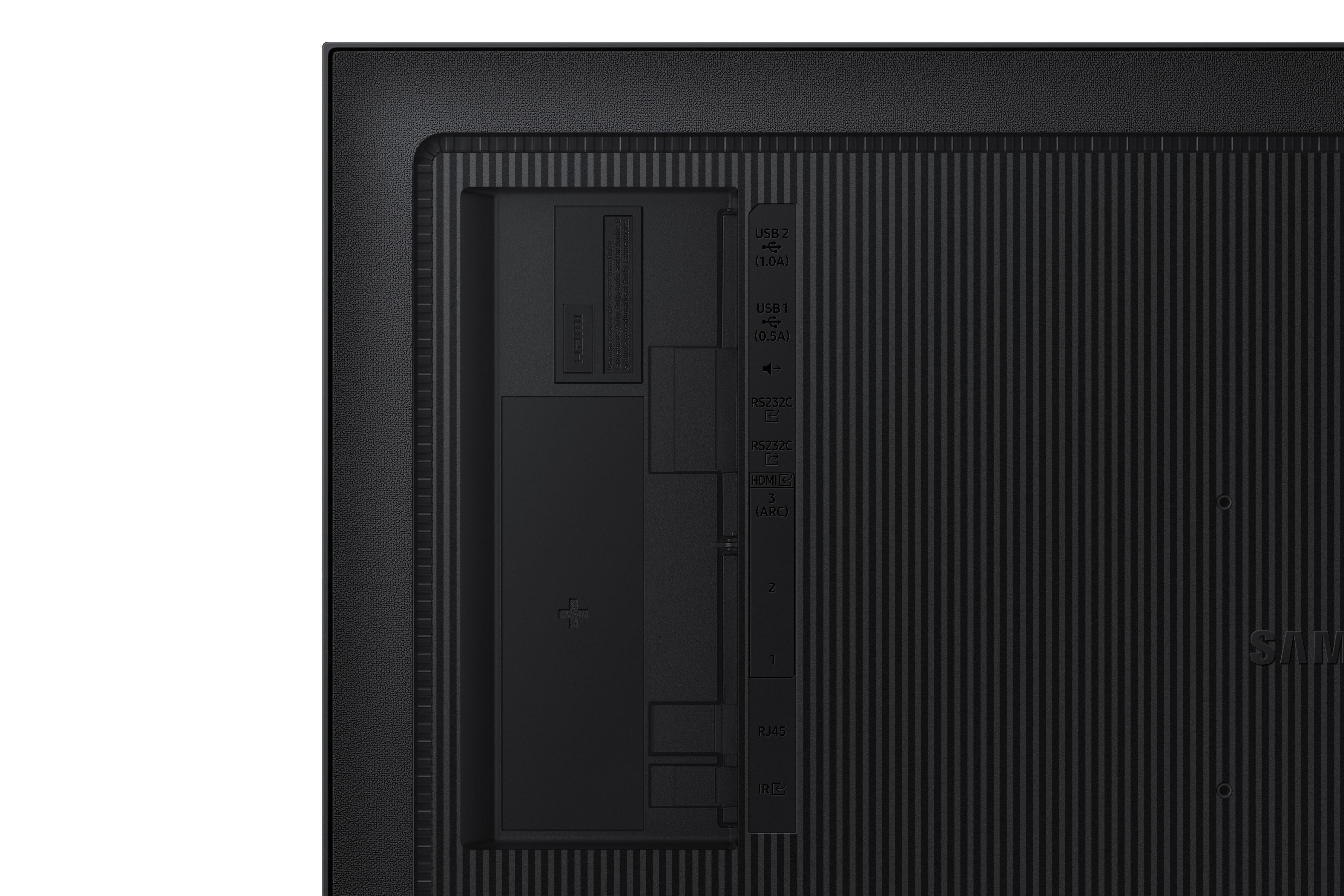 Parte trasera de un televisor Samsung con puertos. Los puertos incluyen USB, HDMI y otros.