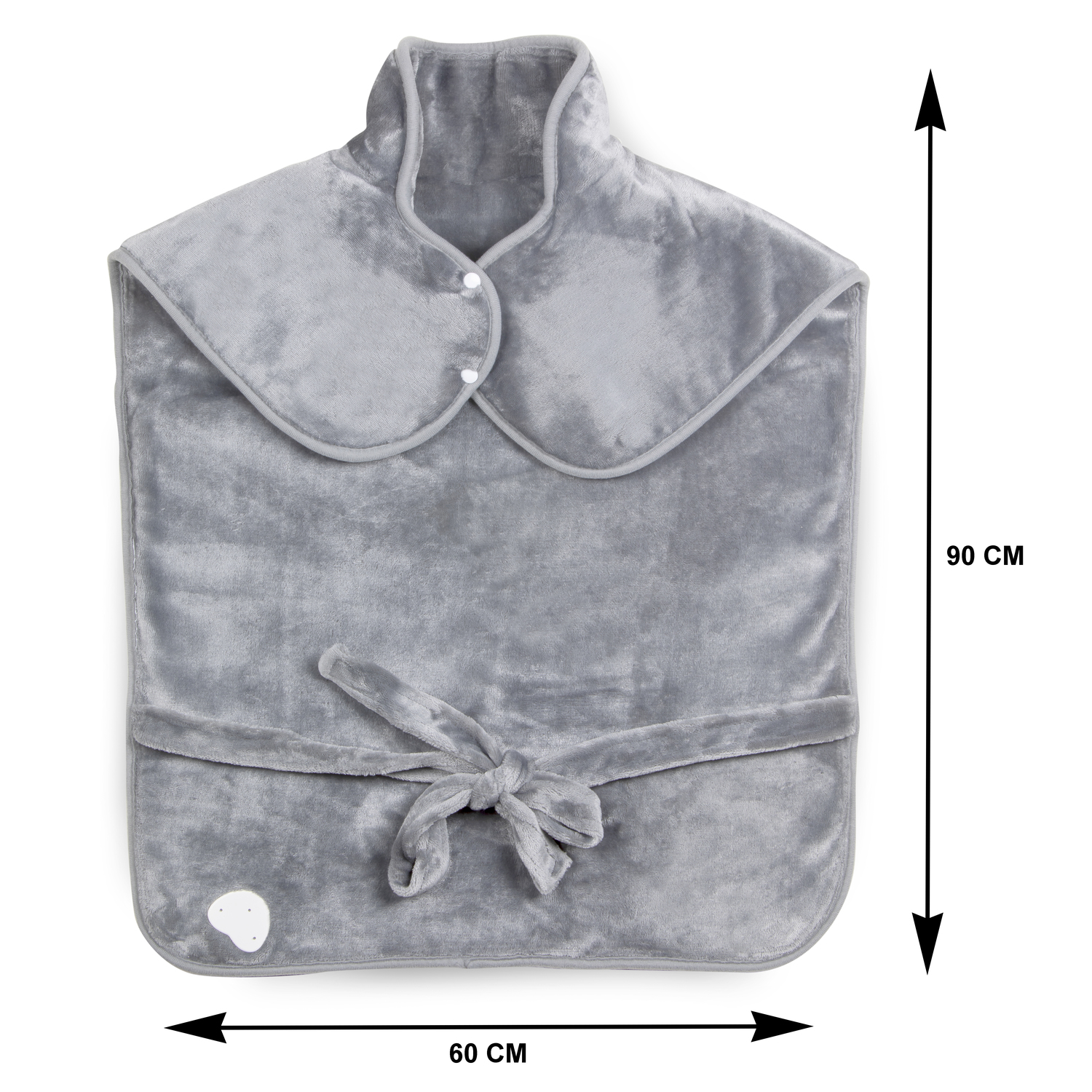 Un coussin chauffant gris avec un col et une cravate.