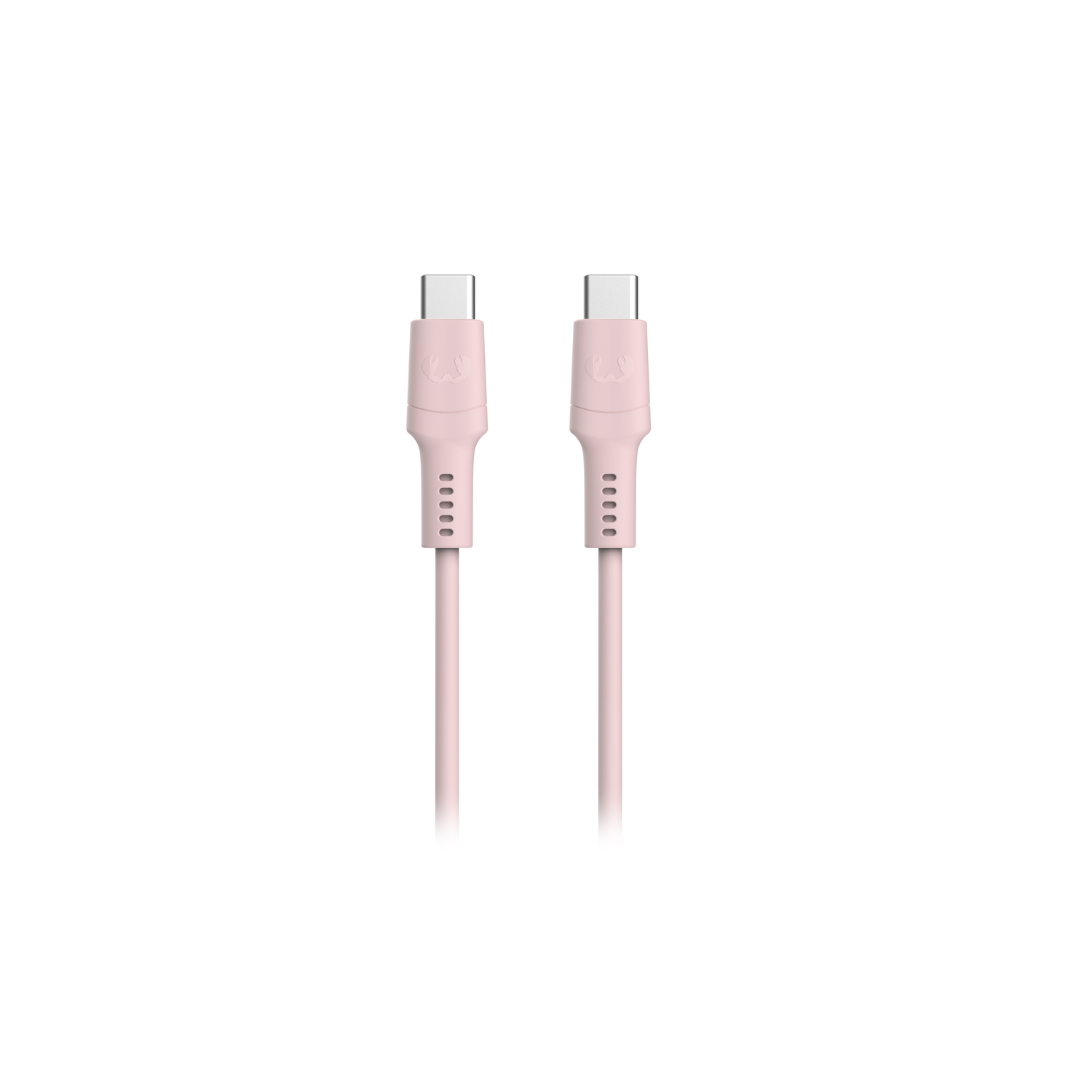 Deux câbles USB-C roses, côte à côte, sur fond blanc.