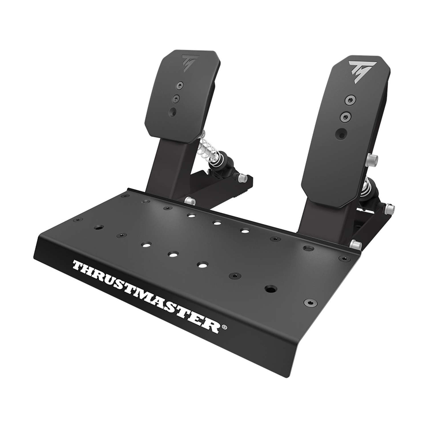 Pedali da corsa Thrustmaster neri su base nera. Due pedali con molle.