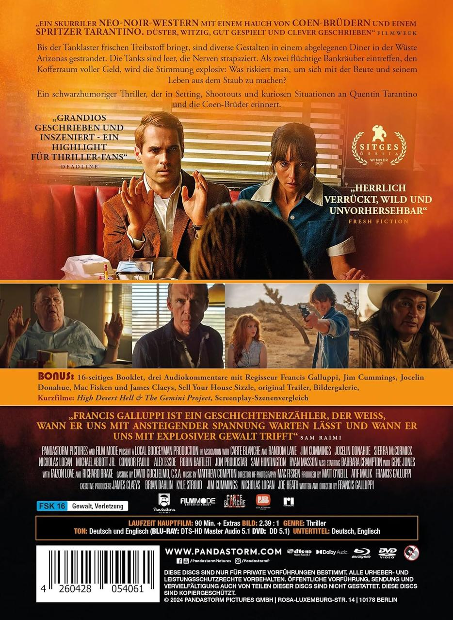 Filmposter mit einem Mann und einer Frau in einem Diner, mit Text und Logos.