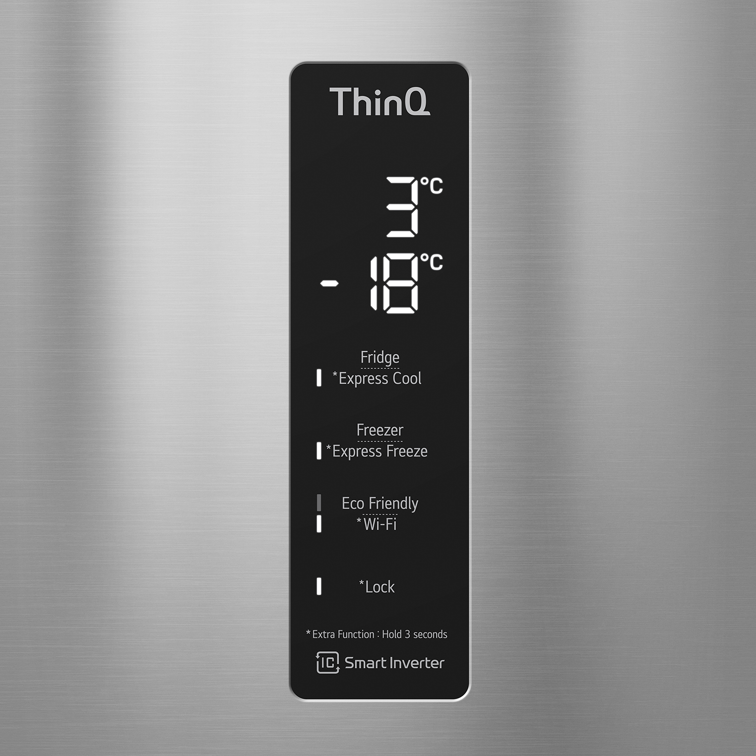 Un pannello del frigorifero con display della temperatura e opzioni di controllo.