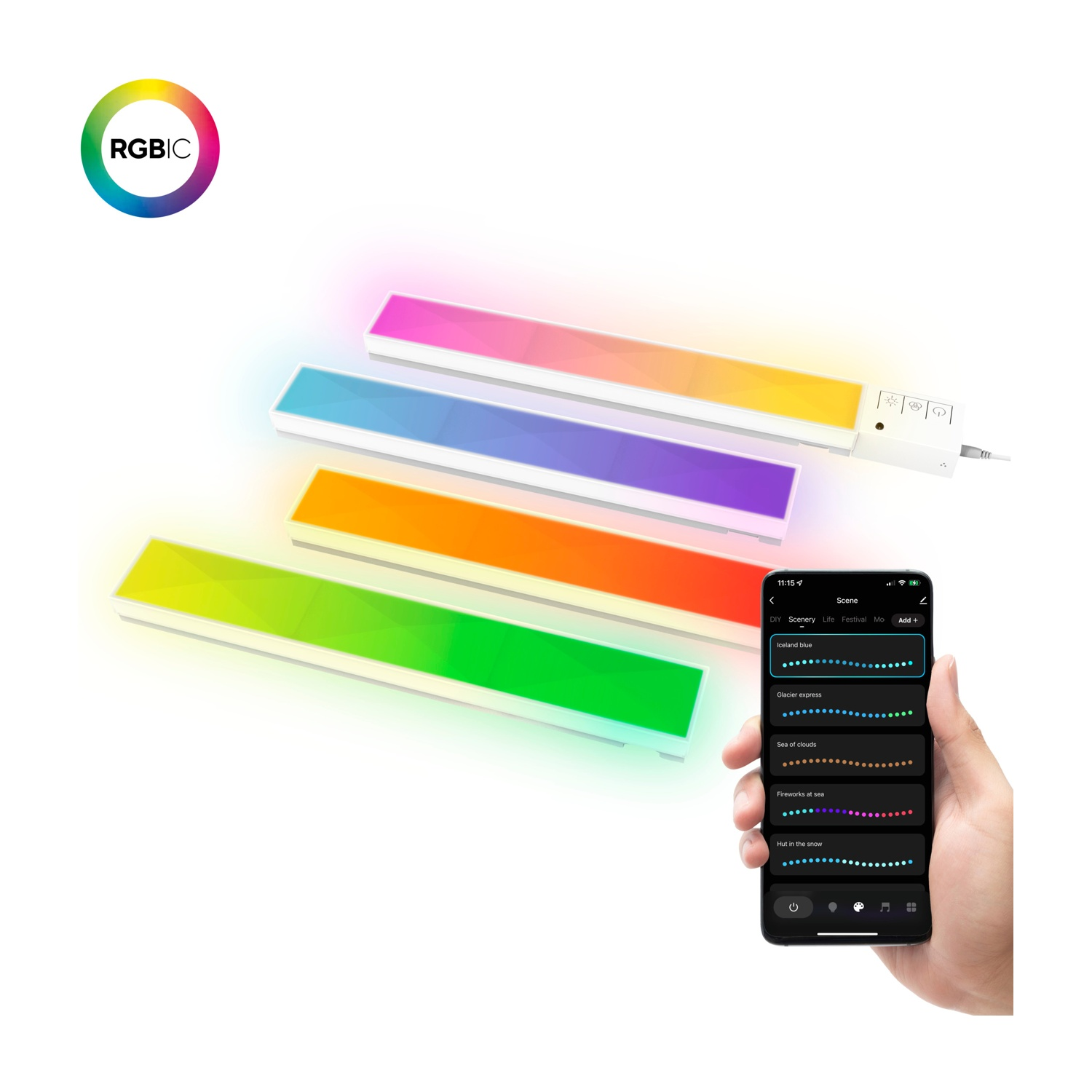 Quattro luci intelligenti con un'app di controllo.