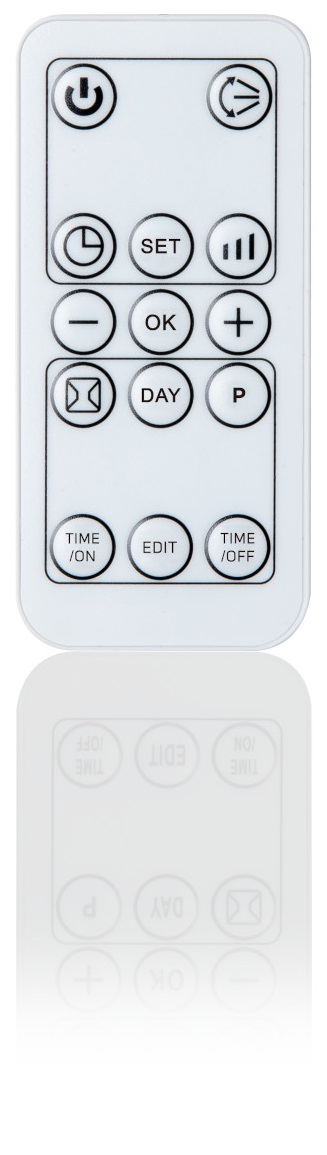 Biały pilot z wieloma przyciskami i odbiciem pod spodem.