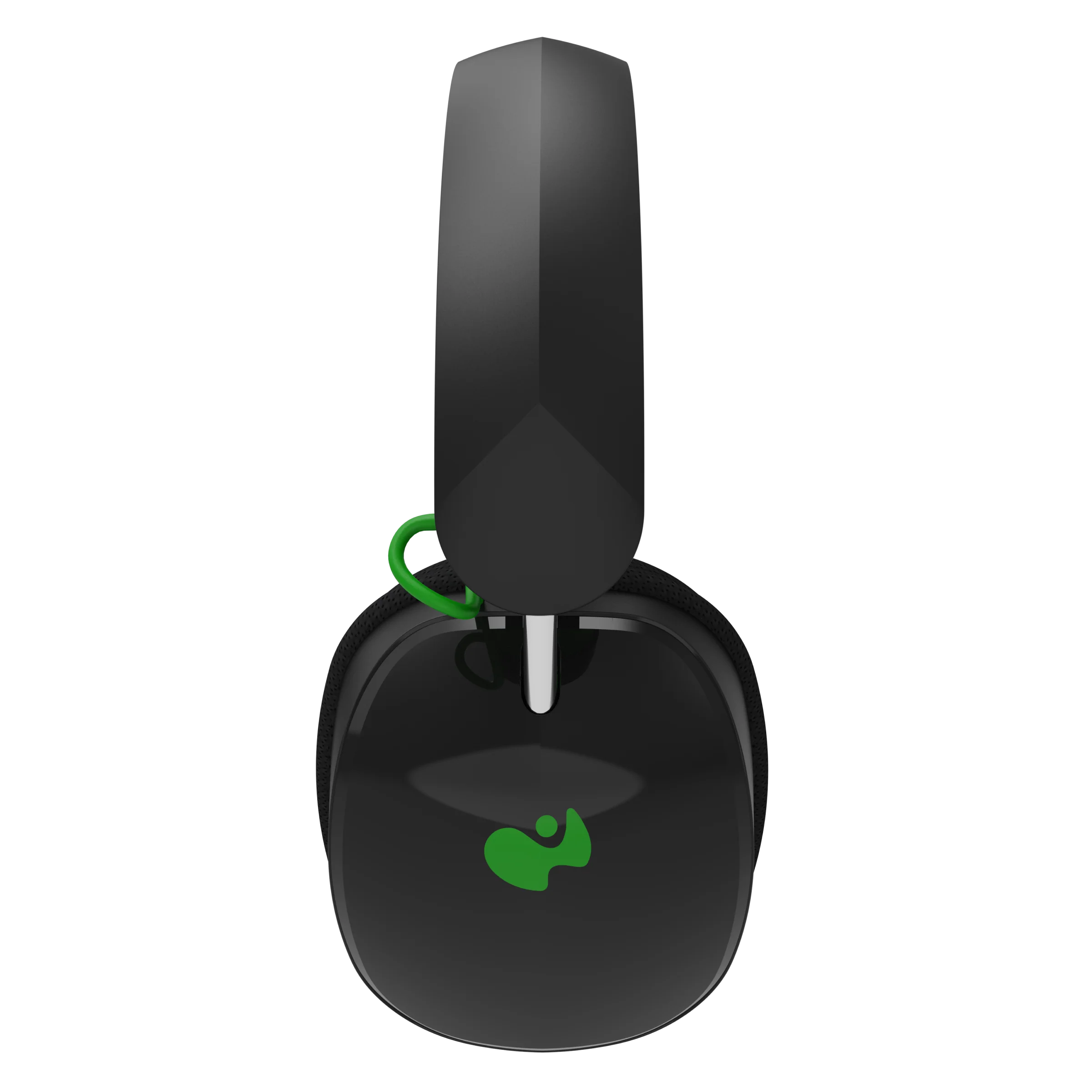 Schwarzes und grünes Gaming-Headset von oben, mit Markenlogo an der Seite.