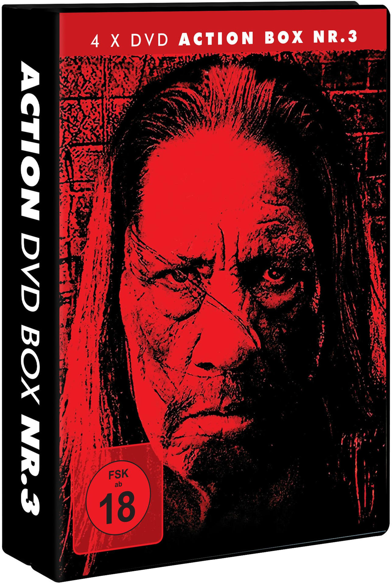 DVD-Box mit rot getöntem Bild eines Mannes. Text Action DVD Box Nr.3 links.