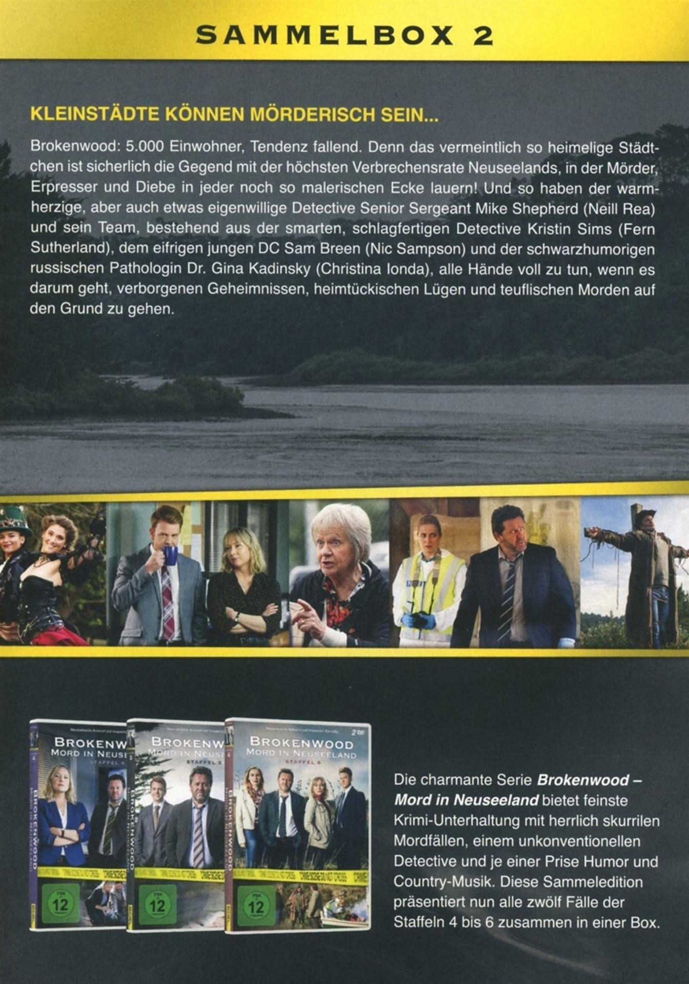 Die Rückseite einer DVD-Hülle mit Text über eine Fernsehsendung und Bildern von Schauspielern.