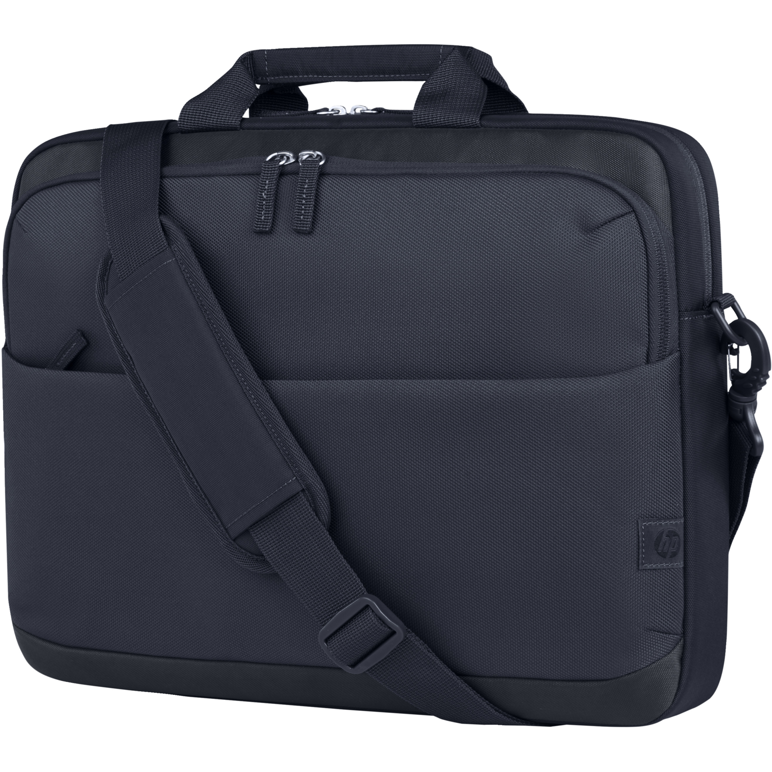A black laptop bag with shoulder strap.