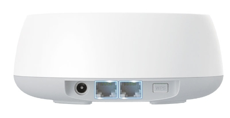 Biały router z portami i przyciskiem WPS z tyłu.