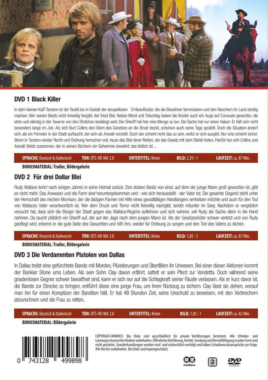 DVD-Hülle mit einem Filmcover in einer Wildwest-Szene. Mehrere Männer mit Hüten.