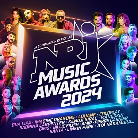 Couverture de l'album NRJ Music Awards 2024 avec des visages d'artistes et du texte.