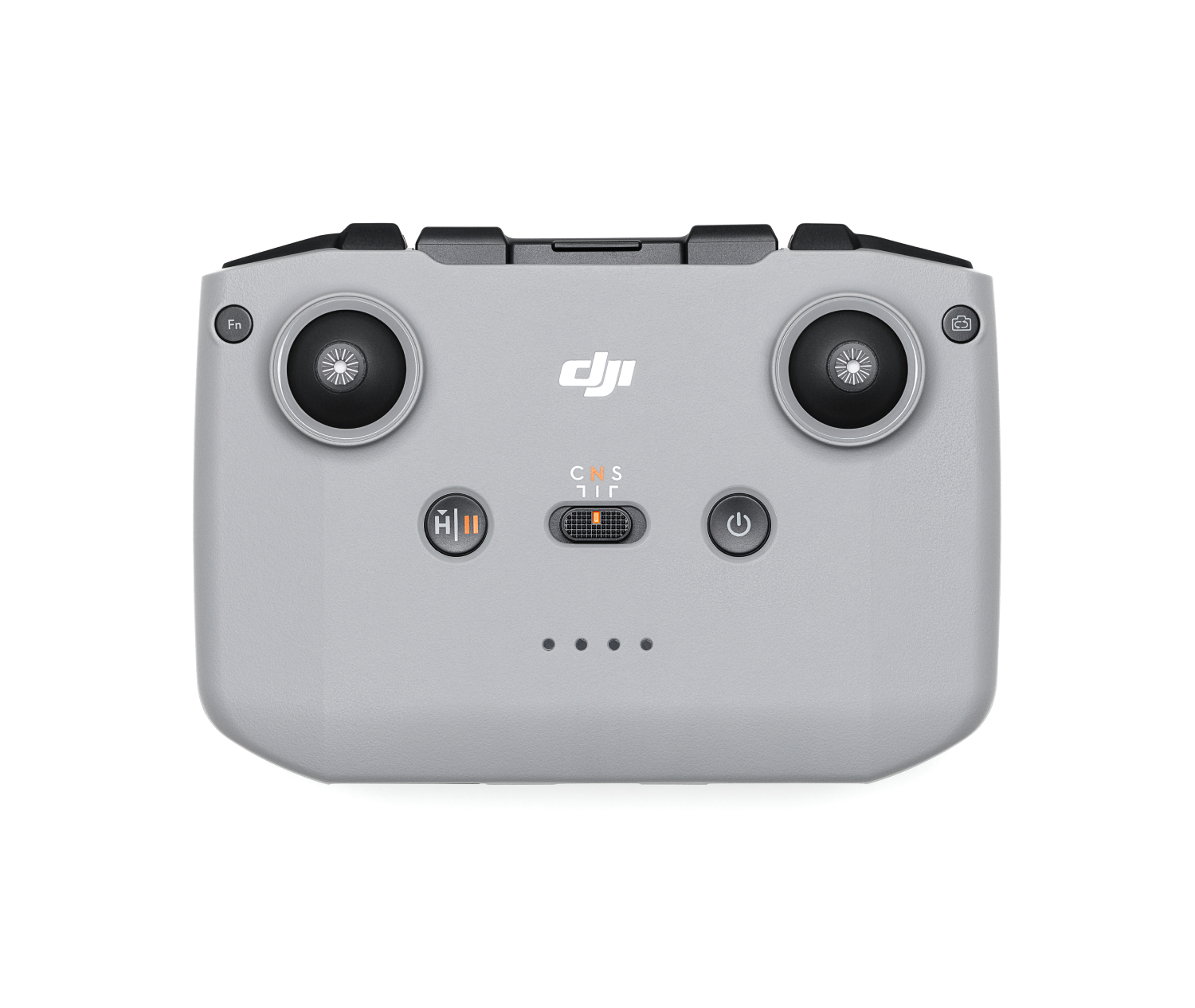 Control remoto de dron DJI. Color gris con botones y joysticks, fondo blanco.