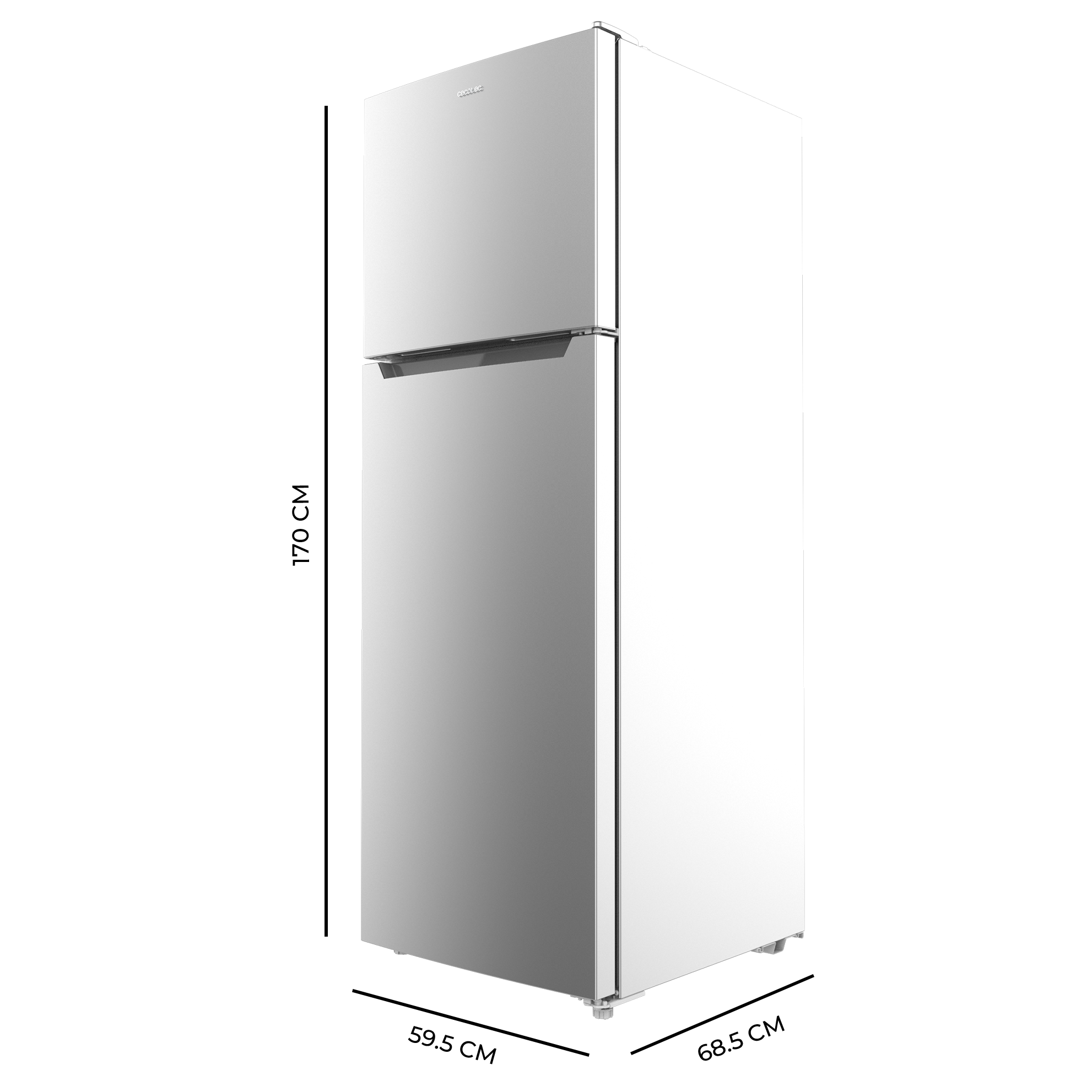 Refrigerador blanco sobre superficie negra. Diseño moderno y elegante.