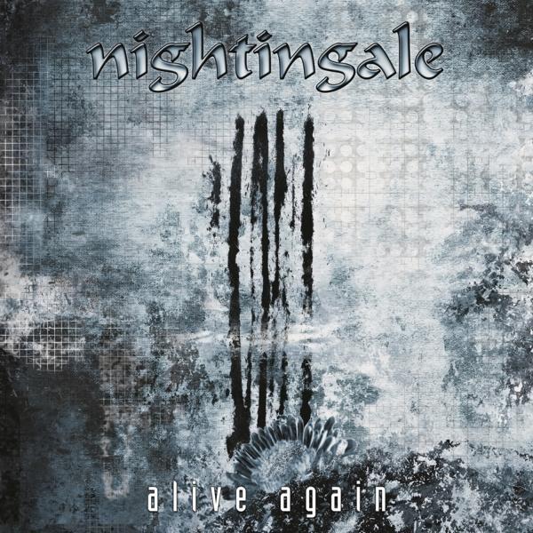 Albumcover für Nightingale - 'Alive Again'. Mit strukturiertem Hintergrund und vertikalen Linien.