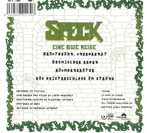 Eine Schallplattenhülle mit grünem Text und einem grünen Rahmendesign. Der Titel ist Eine Gute Reise.