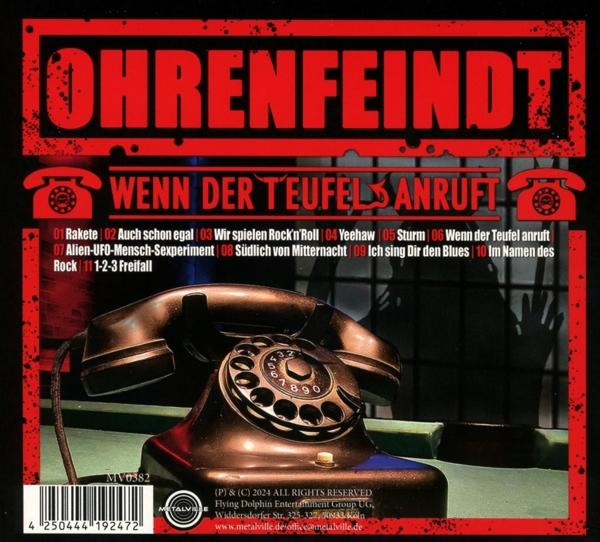 Albumcover mit Text 'OHRENFEINDT' und 'WENN DER TEUFEL ANRUFT' und Telefon.