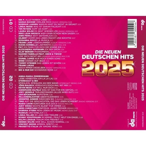 CD-Hülle mit Text auf Deutsch und einer Titelliste, mit Musik und einem Markenlogo.