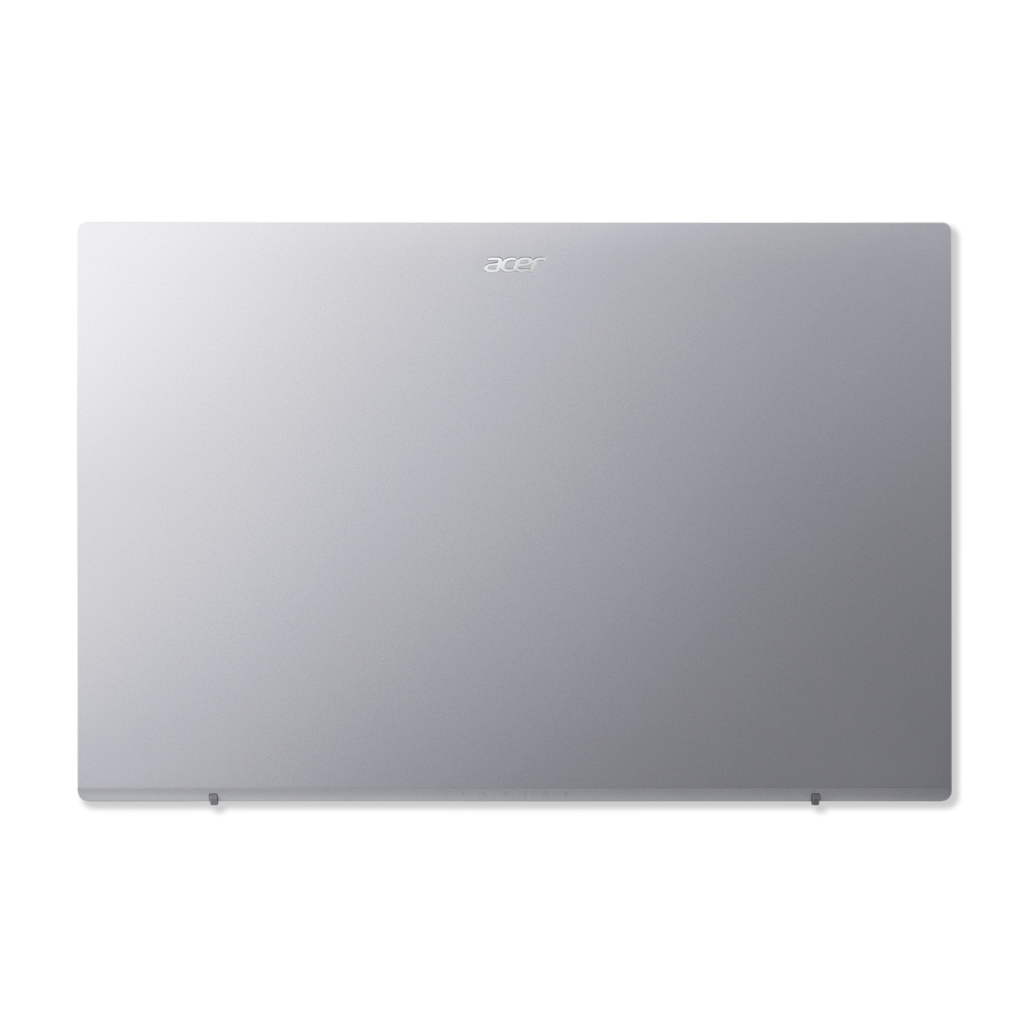 Laptop argentato con coperchio chiuso, vista dall'alto, sfondo bianco.