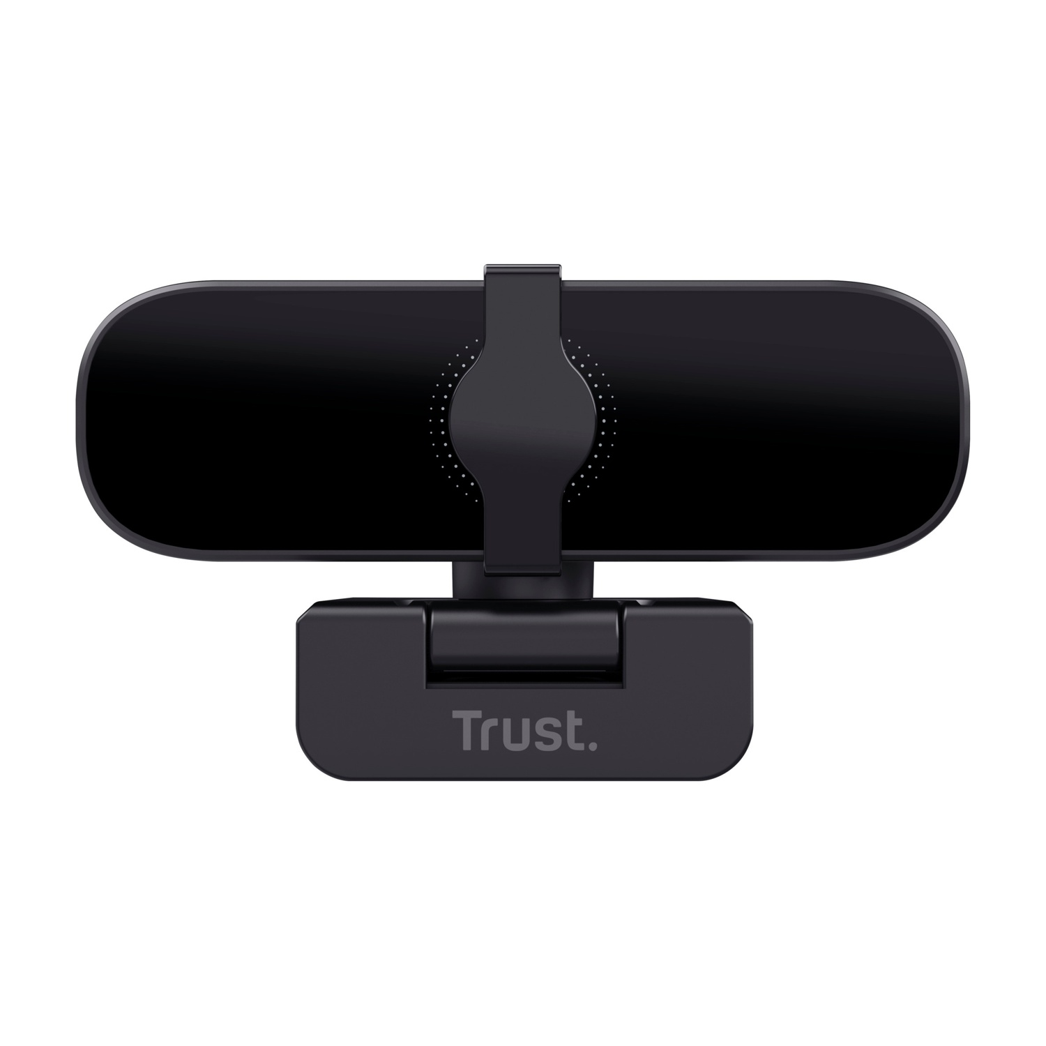 Una webcam nera su sfondo bianco.