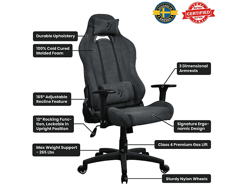 Arozzi Torretta Soft Fabric V2 Gaming Stuhl — Foto 4 von 5