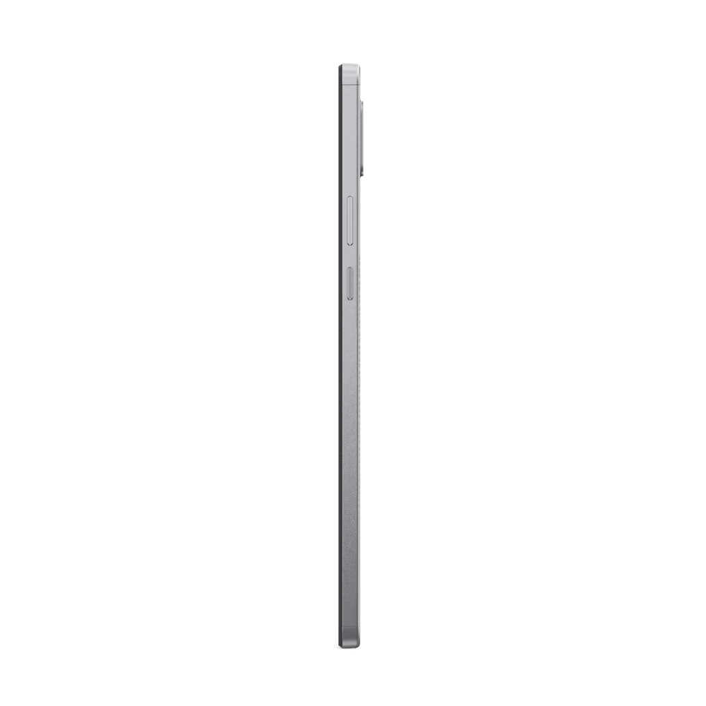 Un perfil lateral de un smartphone plateado sobre un fondo negro. Los botones de volumen son visibles.
