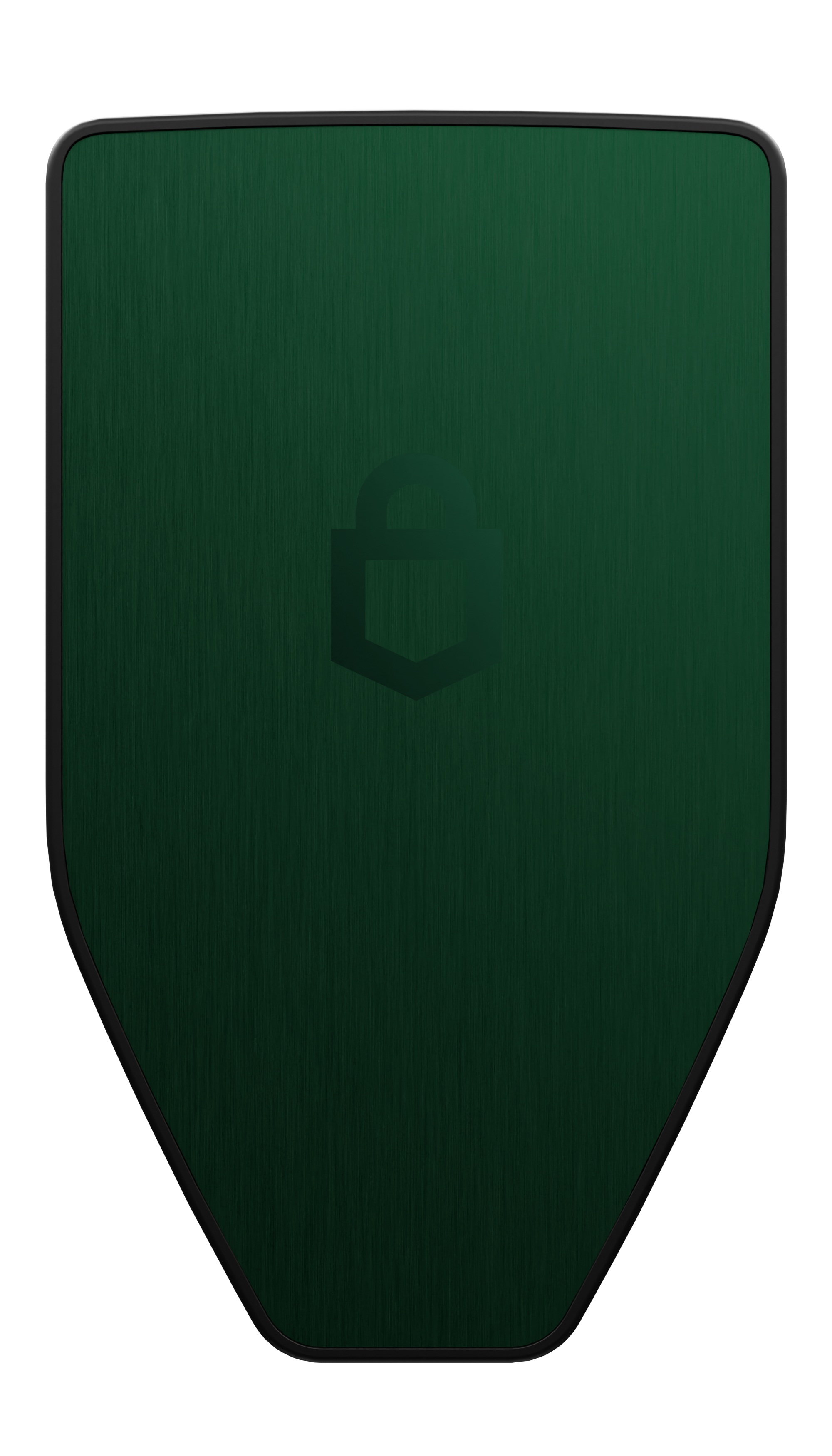 Grünes schildförmiges Objekt mit schwarzem Rand und einem Schloss-Symbol.