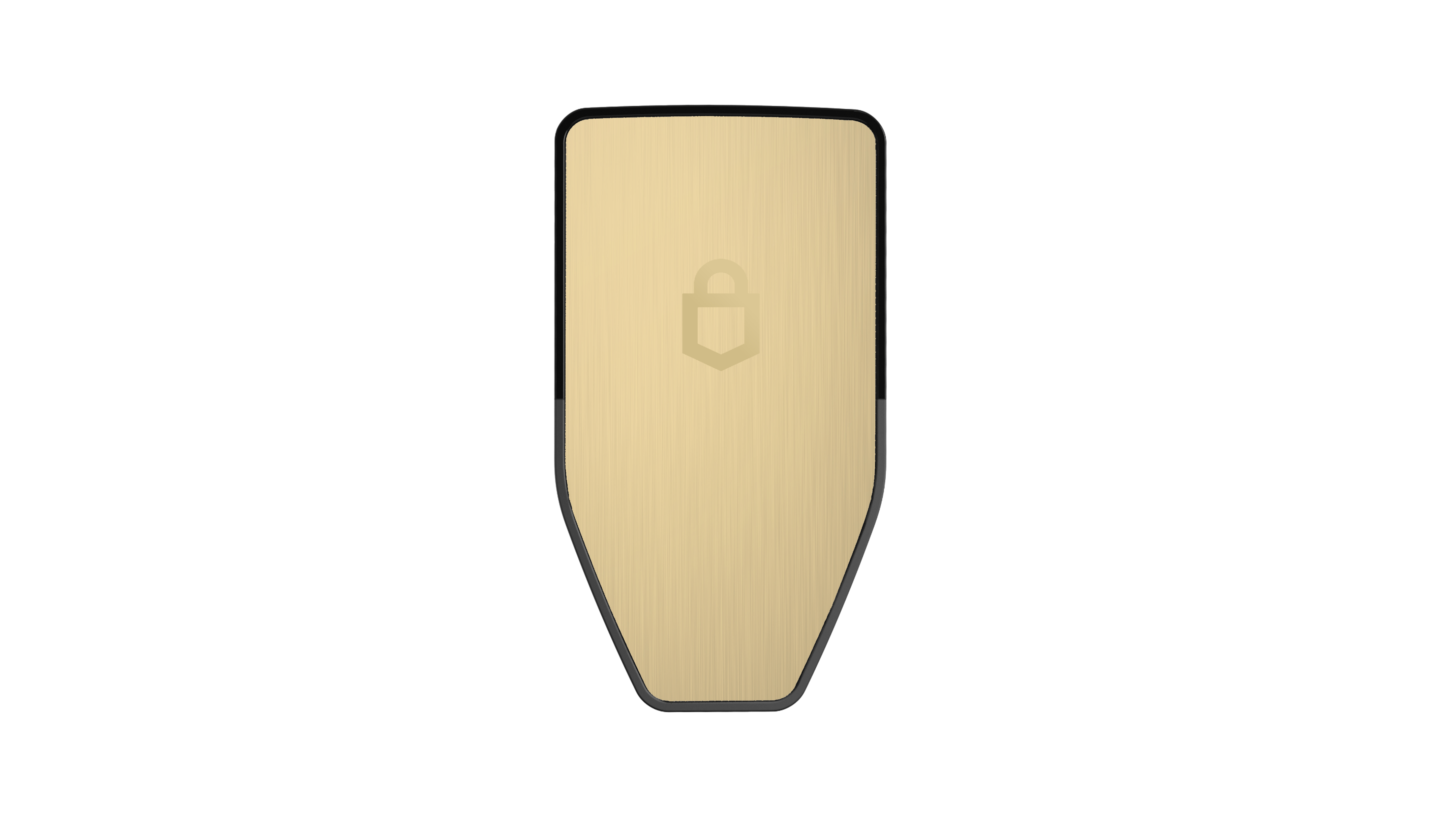 Eine goldfarbene Telefonhülle mit einem Schild- und Schloss-Symbol.