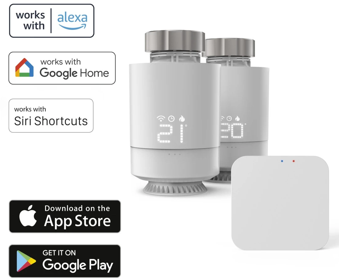 Smart Home Thermostat mit zwei Einheiten und einem Bedienfeld. Funktioniert mit Alexa, Google Home und Siri.