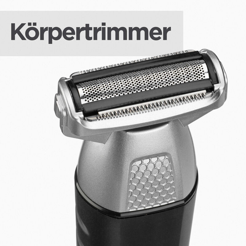 Ein silberner und schwarzer Körpertrimmer, Nahaufnahme.