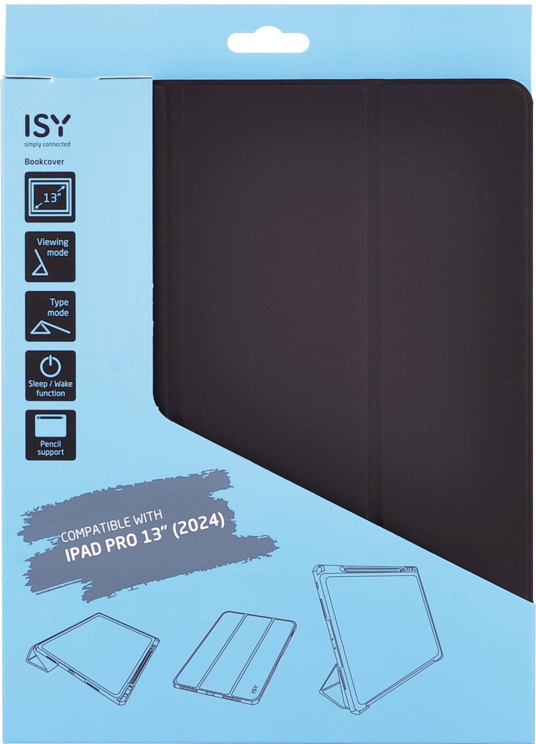 Scatola custodia ISY 13" iPad Pro (2024) con illustrazioni.