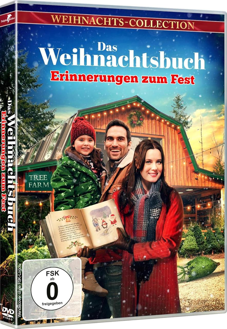 DVD-Cover eines Weihnachtsfilms, mit einer Familie, die ein Buch hält.