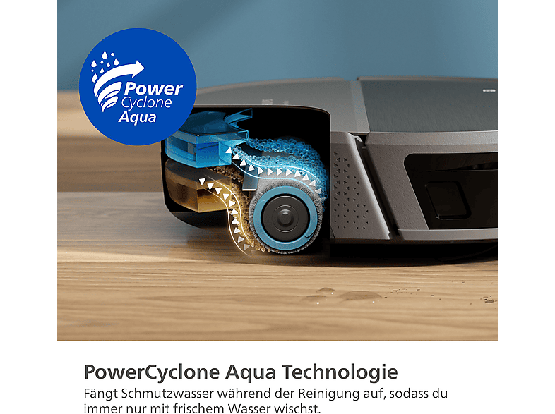 PHILIPS XU9100/10 HomeRun 9000 Series Aqua mit Wischfunktion und App, Hindernissenerkennung, Saugroboter