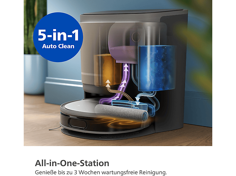 Philips XU9100/10 HomeRun 9000 Series Aqua mit Wischfunktion und App, Hindernissenerkennung, Saugroboter (Metallic/Schwarz, Laufzeit: 280 Min., mit Absaugstation) — Foto 3 von 5