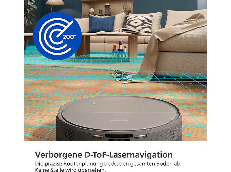 Philips XU9100/10 HomeRun 9000 Series Aqua mit Wischfunktion und App, Hindernissenerkennung, Saugroboter (Metallic/Schwarz, Laufzeit: 280 Min., mit Absaugstation) — Foto 4 von 5