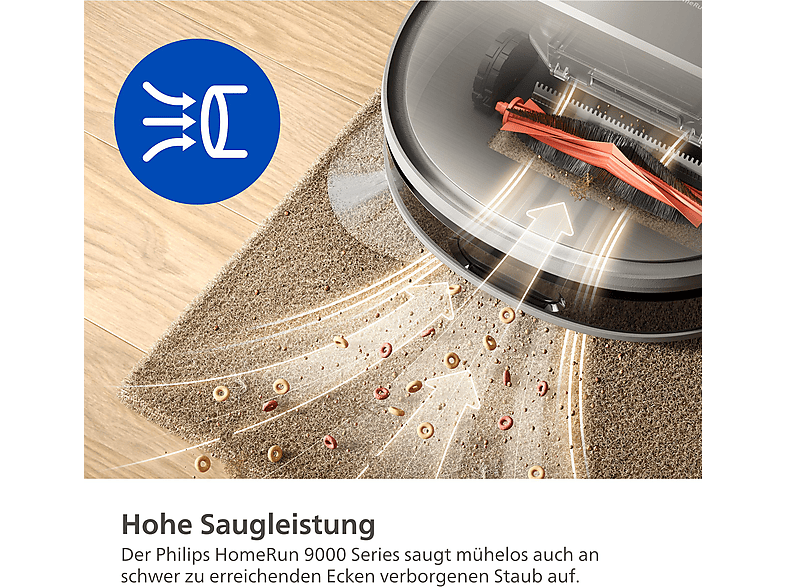 Philips XU9100/10 HomeRun 9000 Series Aqua mit Wischfunktion und App, Hindernissenerkennung, Saugroboter (Metallic/Schwarz, Laufzeit: 280 Min., mit Absaugstation) — Foto 5 von 5