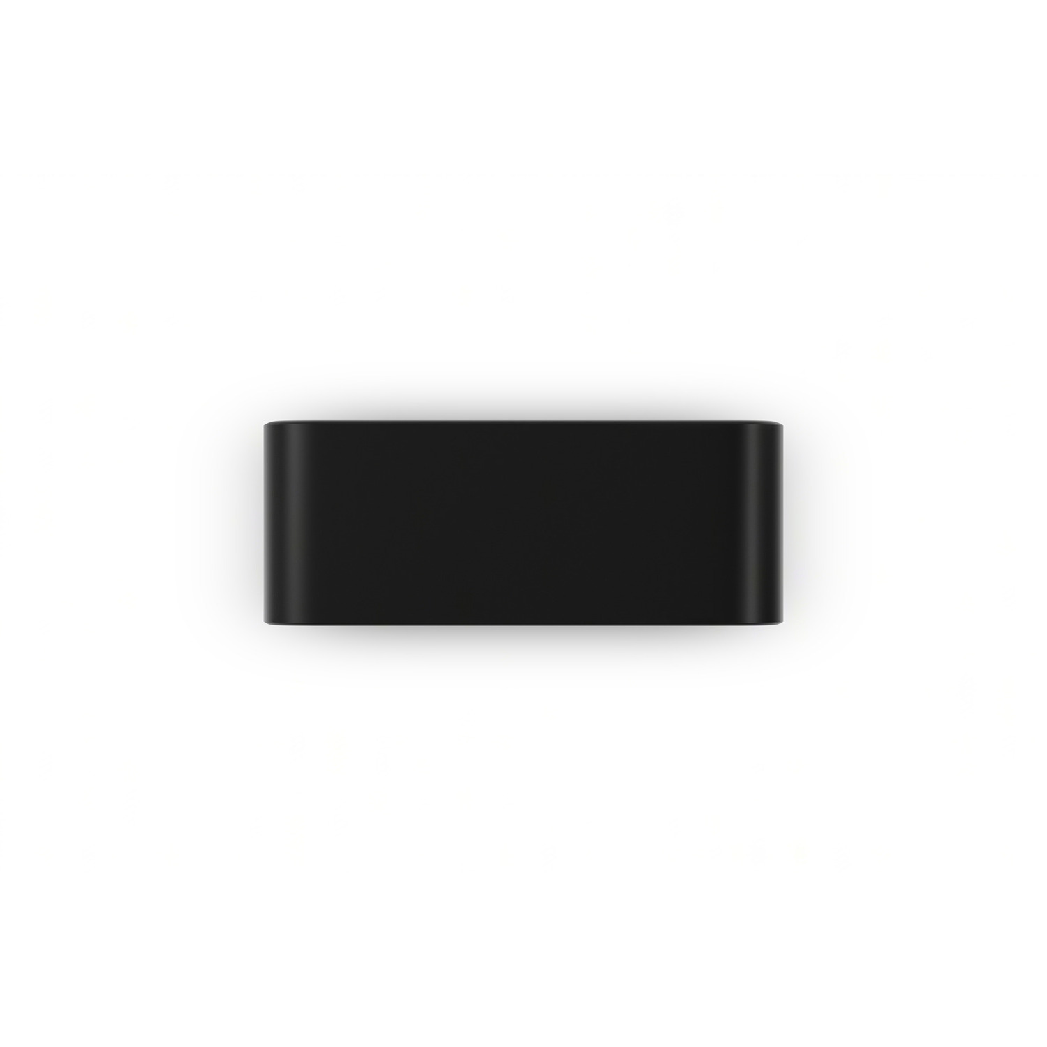 Black rectangular object on a white background, top view.