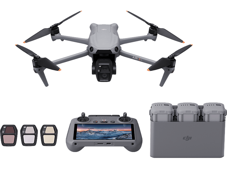 DJI Air 3S (RC 2) Fly More Combo Kameradrohne, Grau/Schwarz/Orange